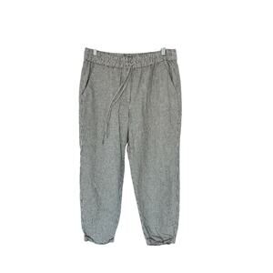 J.Crew Gray White Pull On Stretch Linen Cotton Striped Straight Leg Pant Size 10